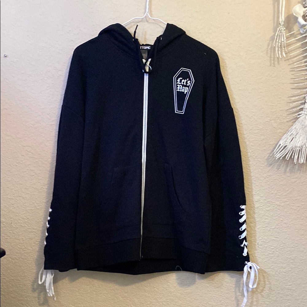 Hot Topic Black Hoodie with White Coffin Graphic